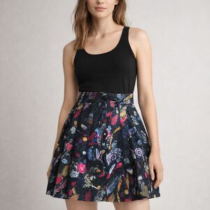 & Other Stories Pleated Mini Skirt Black Abstract Print US 4